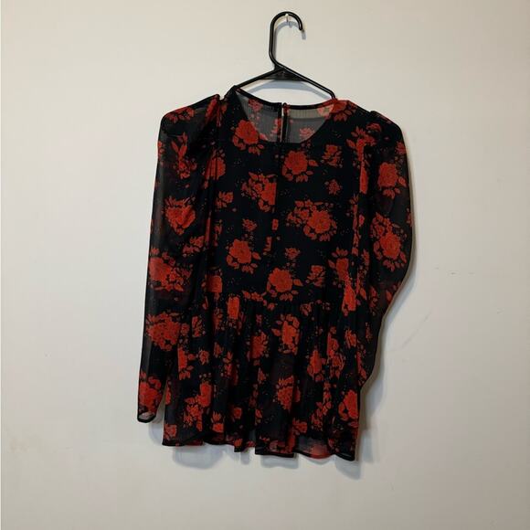 Zara Floral Semi Sheer Chiffon Peplum Top- Size S - Picture 3 of 5